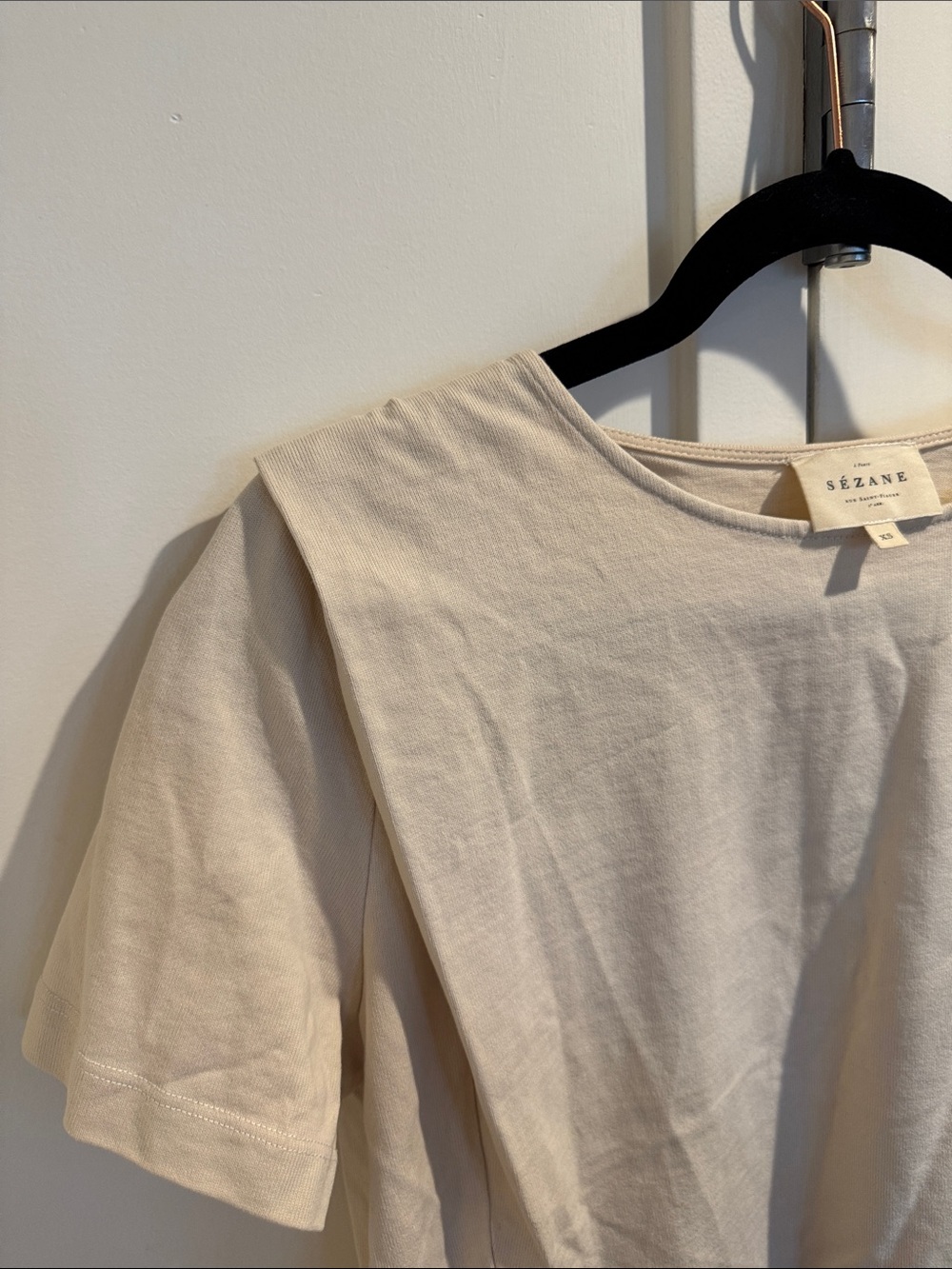 Sezane Short Sleeve Boxy Tee in Light Beige